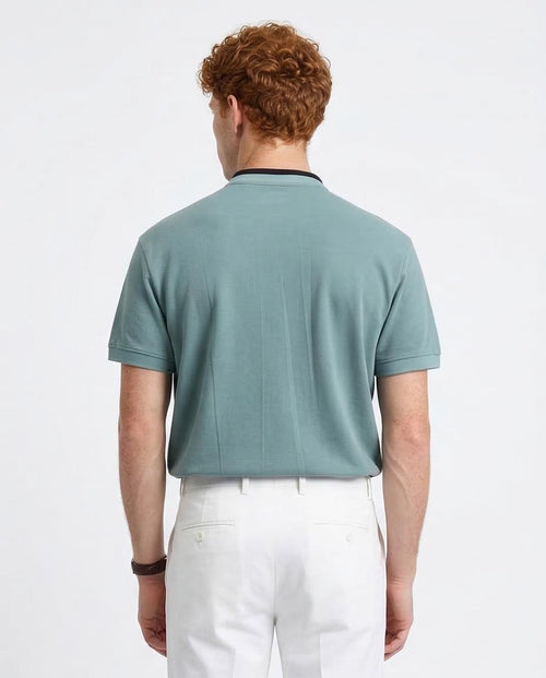 Ravin Men's Mandarin Collar Henley Piqué Polo – Sage Green - R207677