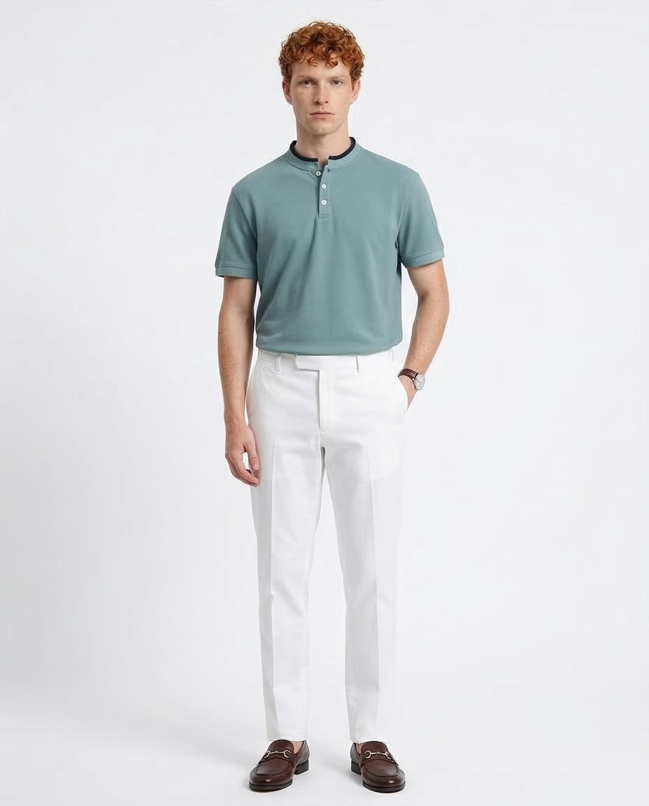 Ravin Men's Mandarin Collar Henley Piqué Polo – Sage Green - R207677