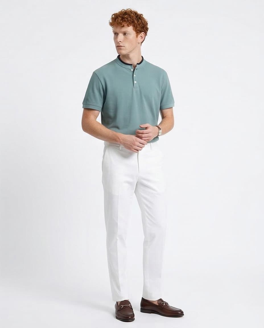 Ravin Men's Mandarin Collar Henley Piqué Polo – Sage Green - R207677