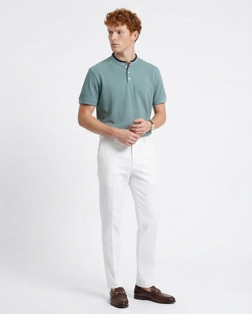 Ravin Men's Mandarin Collar Henley Piqué Polo – Sage Green - R207677