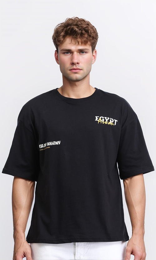 R207683 - Printed Elbow Sleeves Cotton Tee - Black