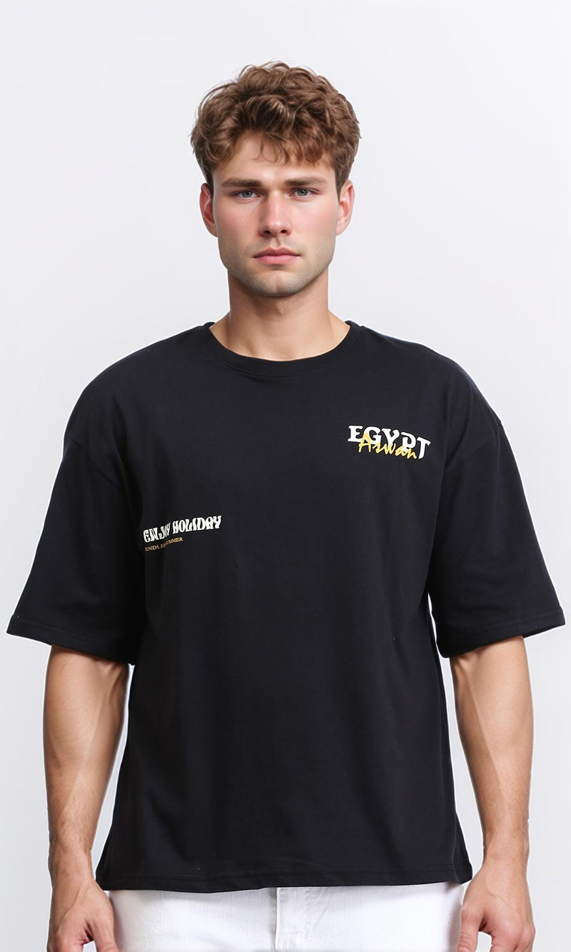 R207683 - Printed Elbow Sleeves Cotton Tee - Black