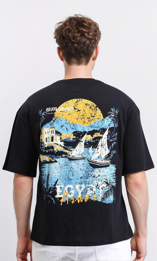 R207683 - Printed Elbow Sleeves Cotton Tee - Black