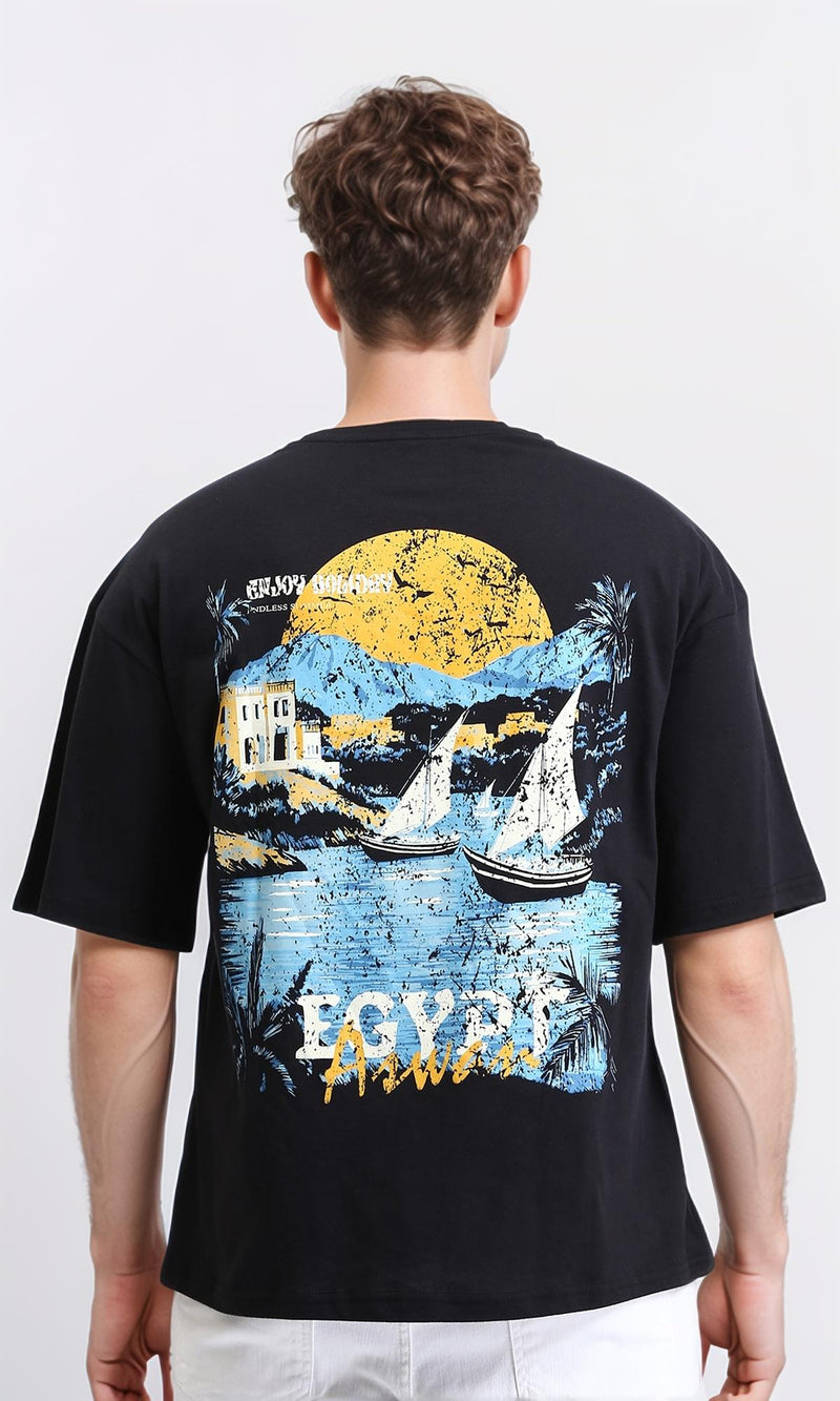 R207683 - Printed Elbow Sleeves Cotton Tee - Black
