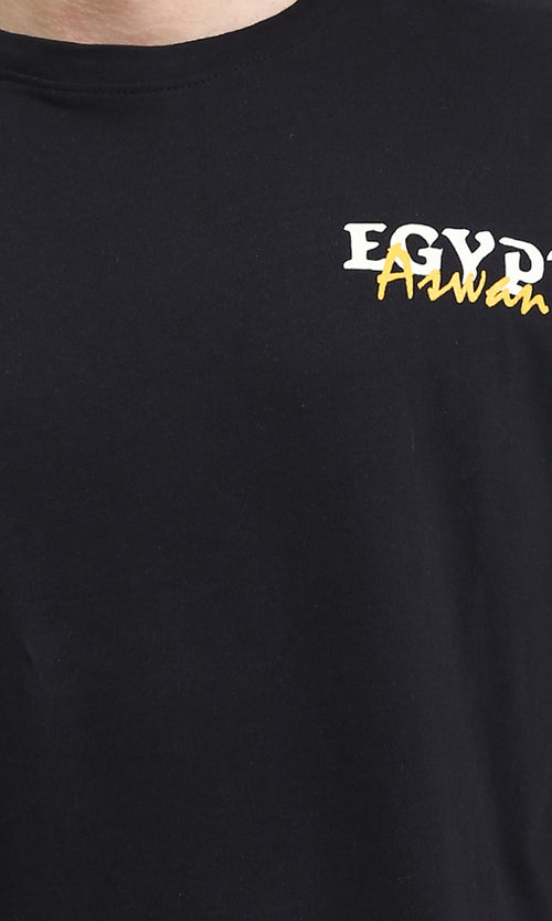 R207683 - Printed Elbow Sleeves Cotton Tee - Black