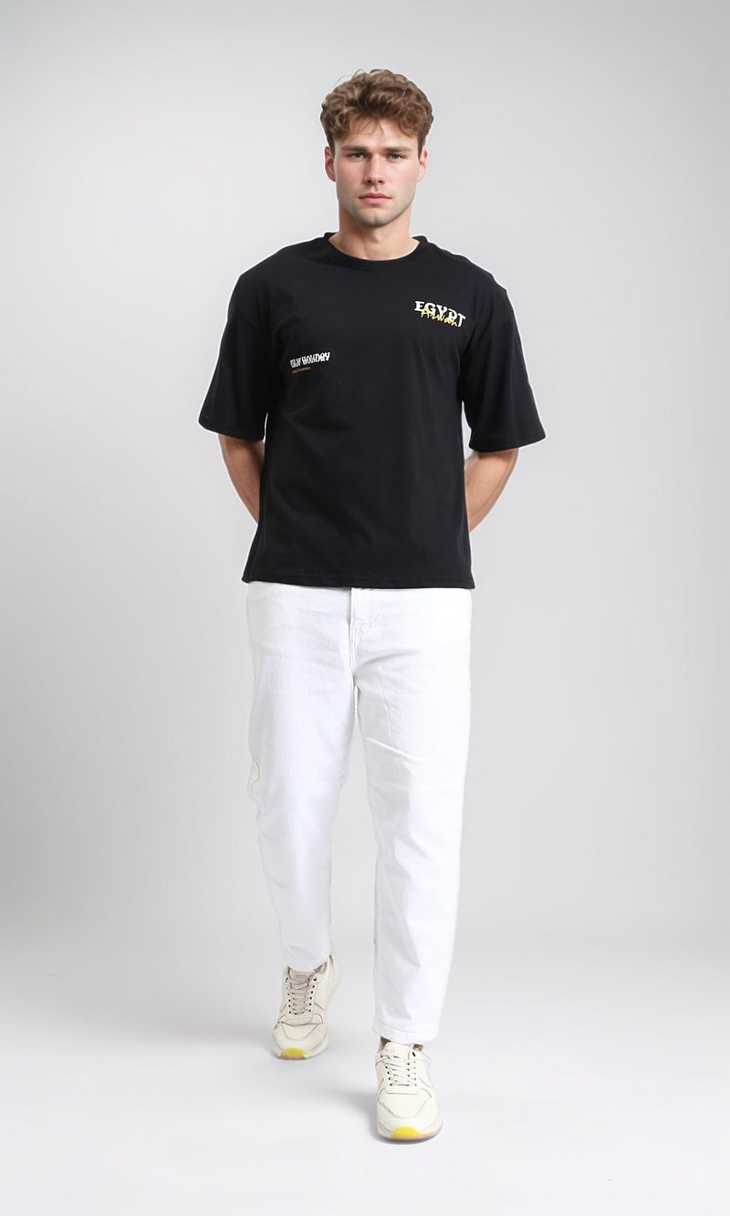 R207683 - Printed Elbow Sleeves Cotton Tee - Black