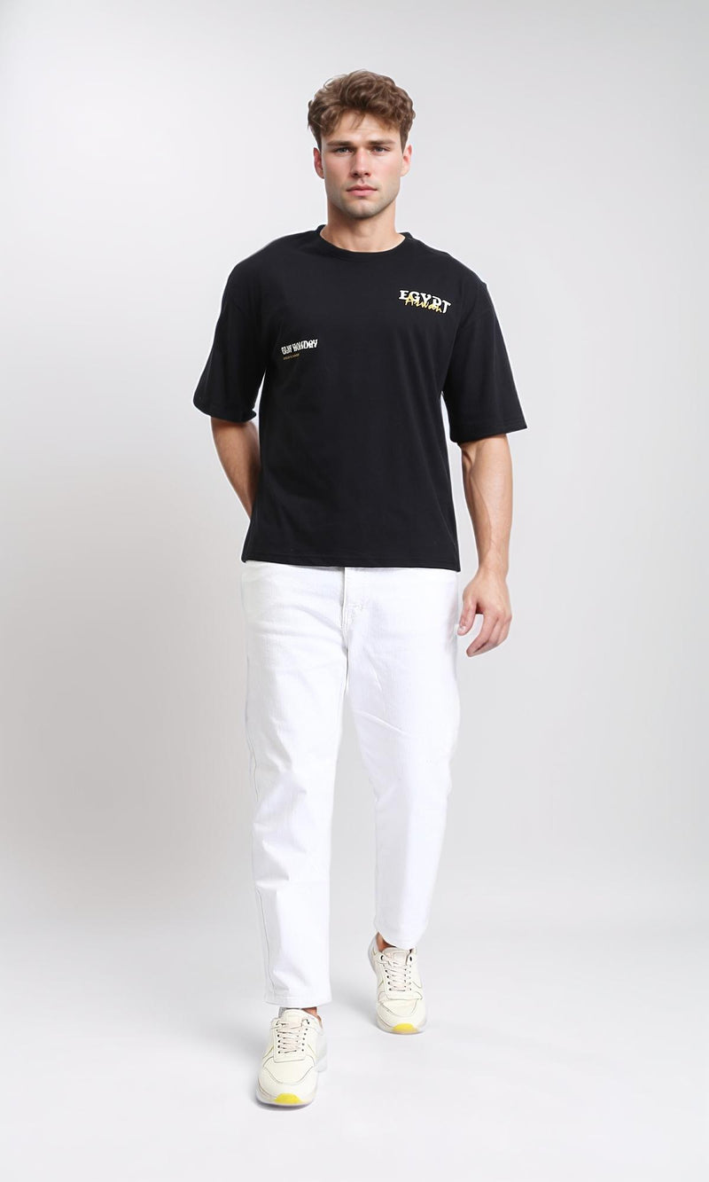 R207683 - Printed Elbow Sleeves Cotton Tee - Black