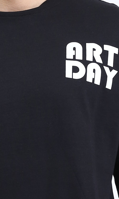 R207684 - Slip On Elbow Sleeves Cotton Tee - Black