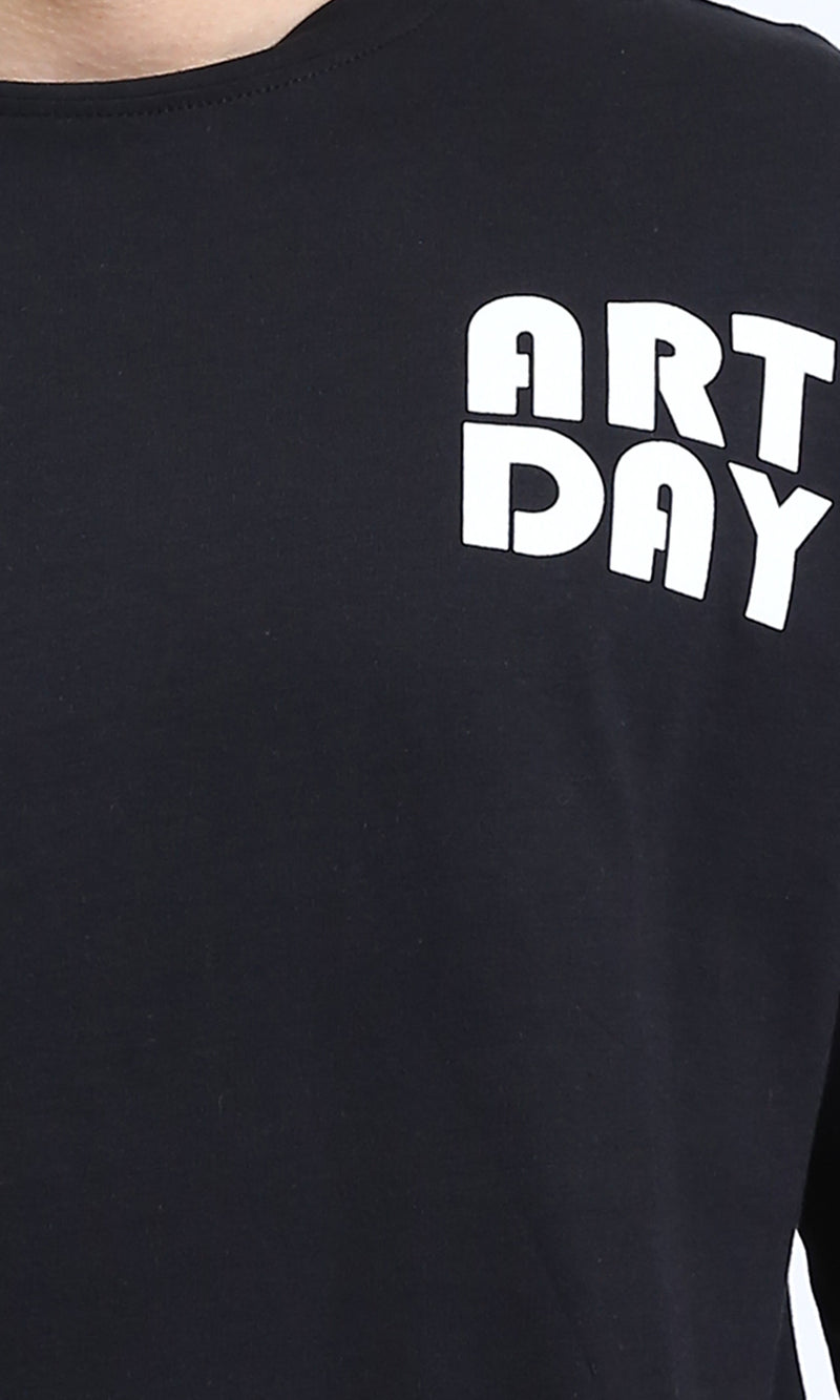 R207684 - Slip On Elbow Sleeves Cotton Tee - Black