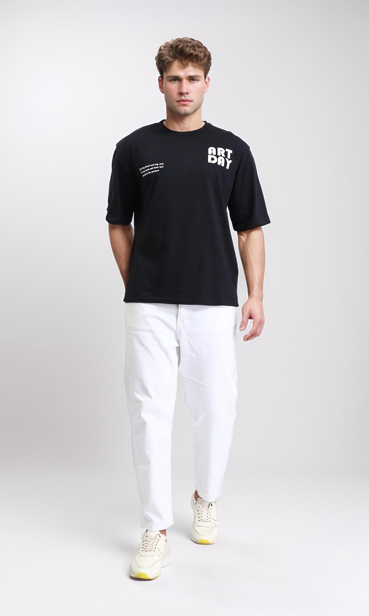 R207684 - Slip On Elbow Sleeves Cotton Tee - Black