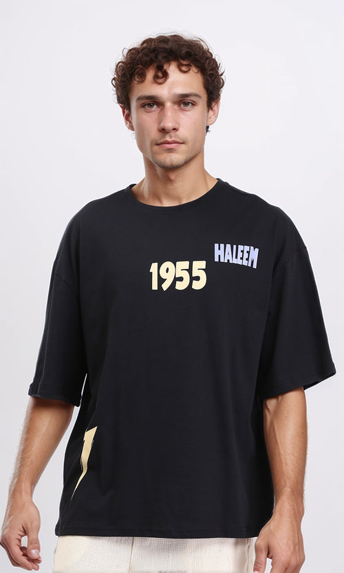 R207686 - Printed Elbow Sleeves Relaxed Tee - Black