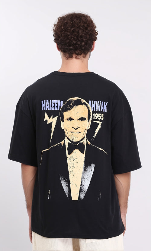 R207686 - Printed Elbow Sleeves Relaxed Tee - Black