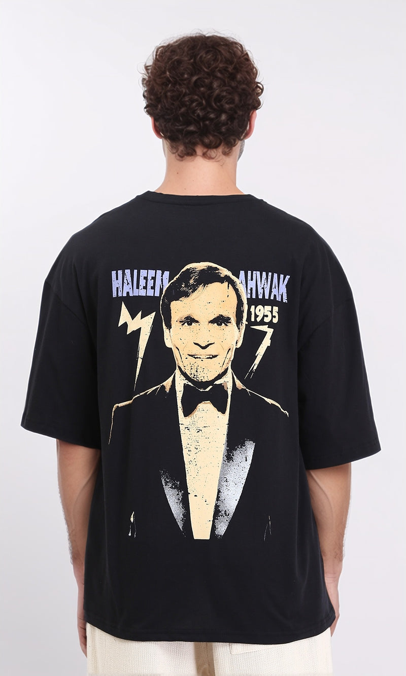 R207686 - Printed Elbow Sleeves Relaxed Tee - Black