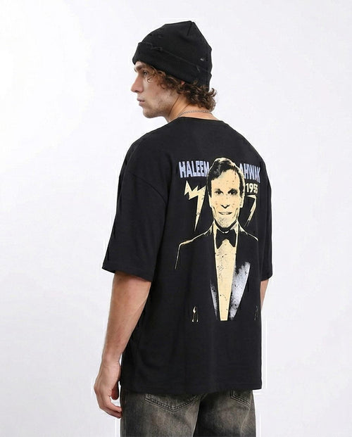 Ravin Vintage-Inspired Oversized Graphic T-Shirt - Haleem "Ahwak" 1955 Print - Black - R207686