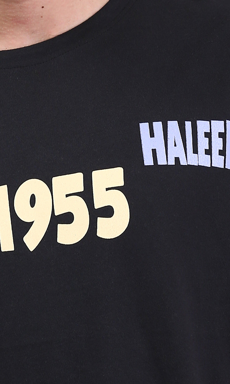 R207686 - Printed Elbow Sleeves Relaxed Tee - Black