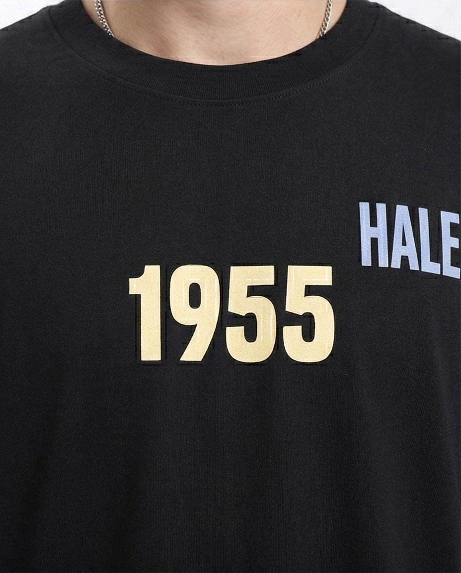 Ravin Vintage-Inspired Oversized Graphic T-Shirt - Haleem "Ahwak" 1955 Print - Black - R207686
