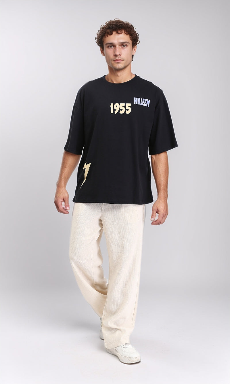 R207686 - Printed Elbow Sleeves Relaxed Tee - Black