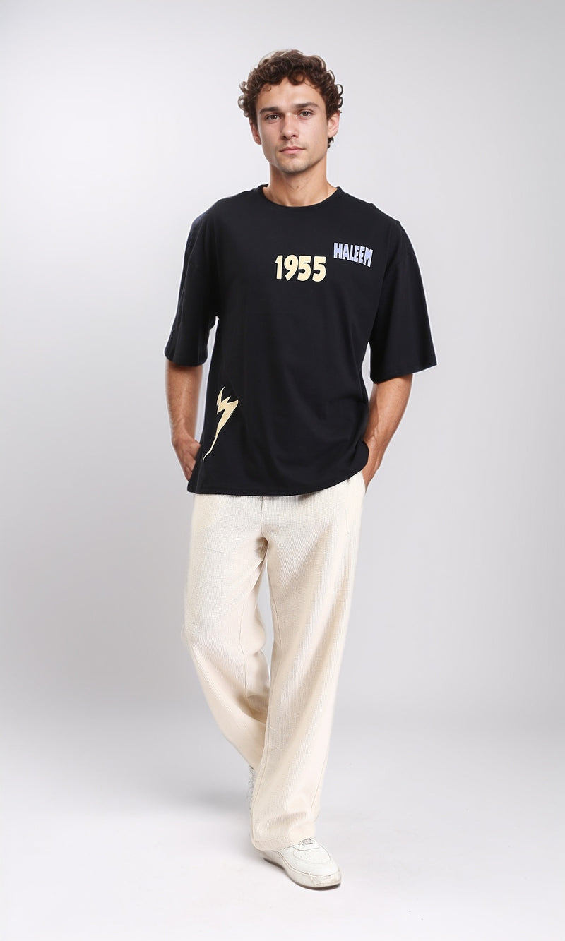 R207686 - Printed Elbow Sleeves Relaxed Tee - Black