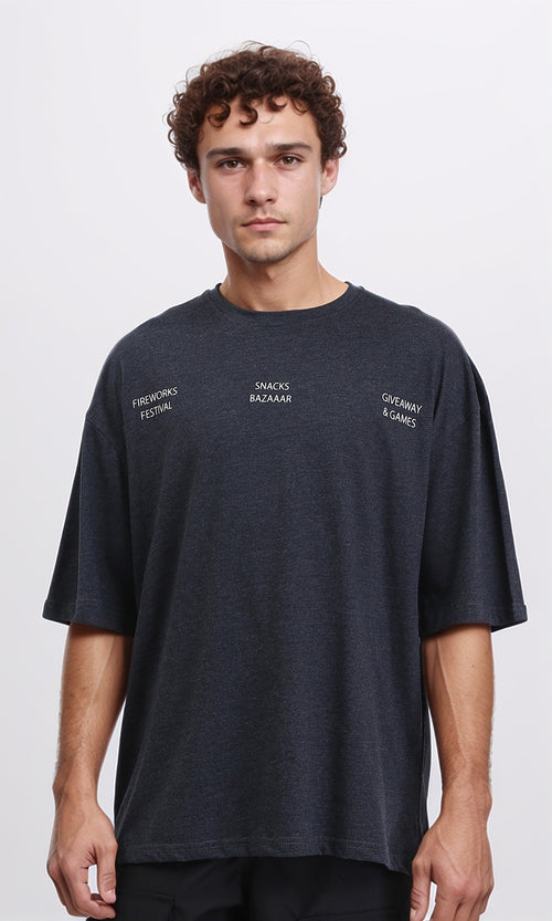 R207693 - Printed Slip On Relaxed Tee - Charcoal Grey