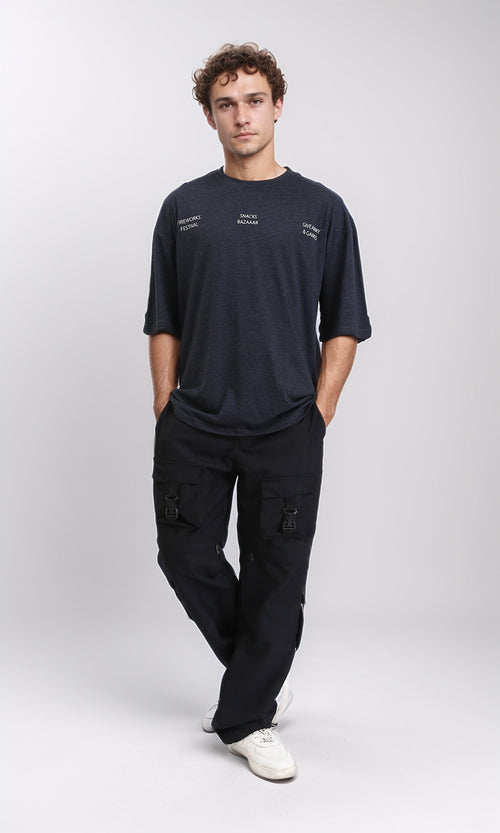 R207693 - Printed Slip On Relaxed Tee - Charcoal Grey