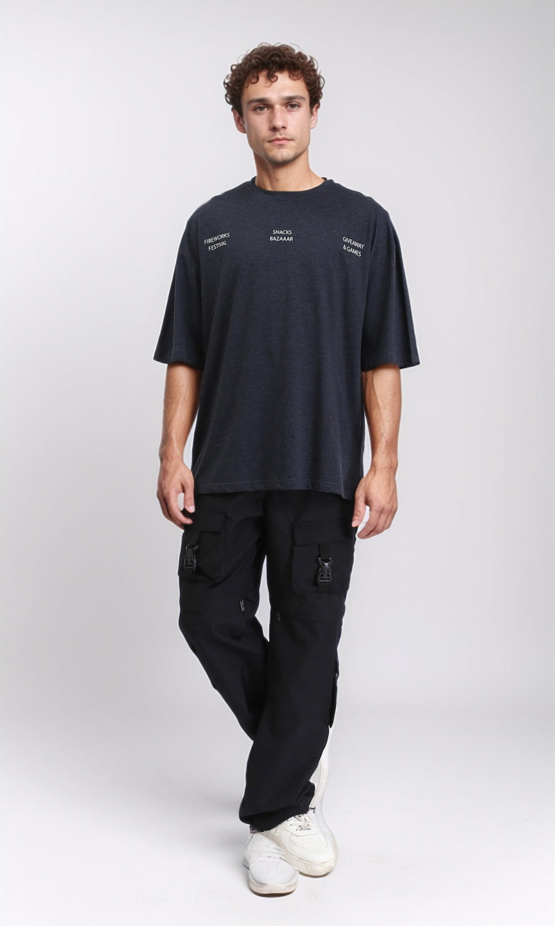 R207693 - Printed Slip On Relaxed Tee - Charcoal Grey