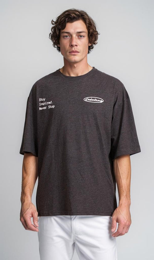 R207695 - Graphic Printed Oversized T-Shirt - Charcoal Grey