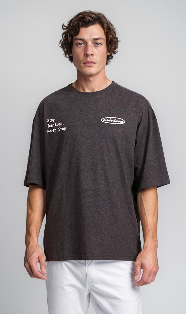 R207695 - Graphic Printed Oversized T-Shirt - Charcoal Grey