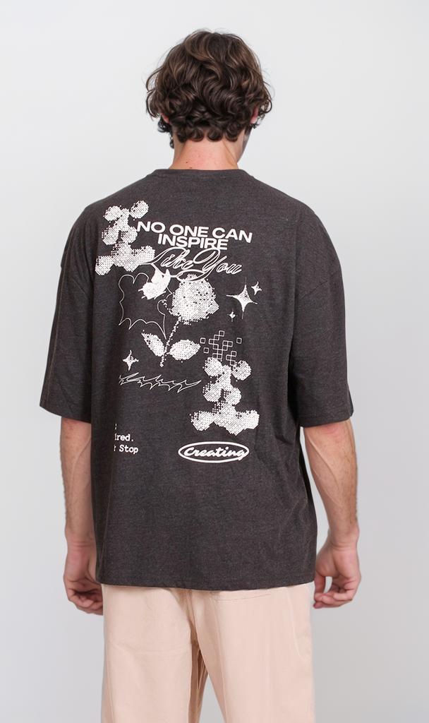R207695 - Graphic Printed Oversized T-Shirt - Charcoal Grey