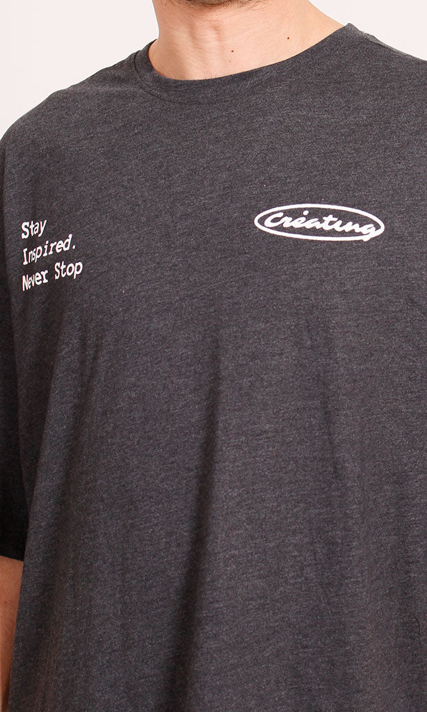 R207695 - Graphic Printed Oversized T-Shirt - Charcoal Grey