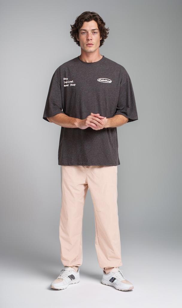 R207695 - Graphic Printed Oversized T-Shirt - Charcoal Grey