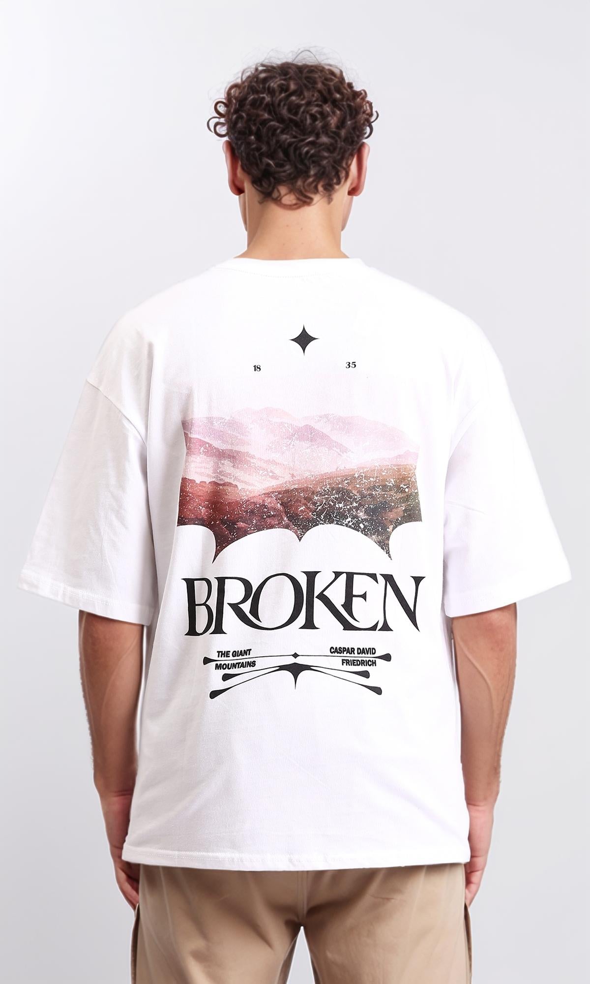 R207698 - Crew Neck Printed "Broken" Tee - White