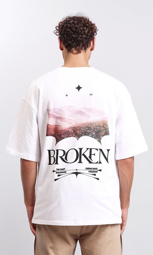 R207698 - Crew Neck Printed "Broken" Tee - White