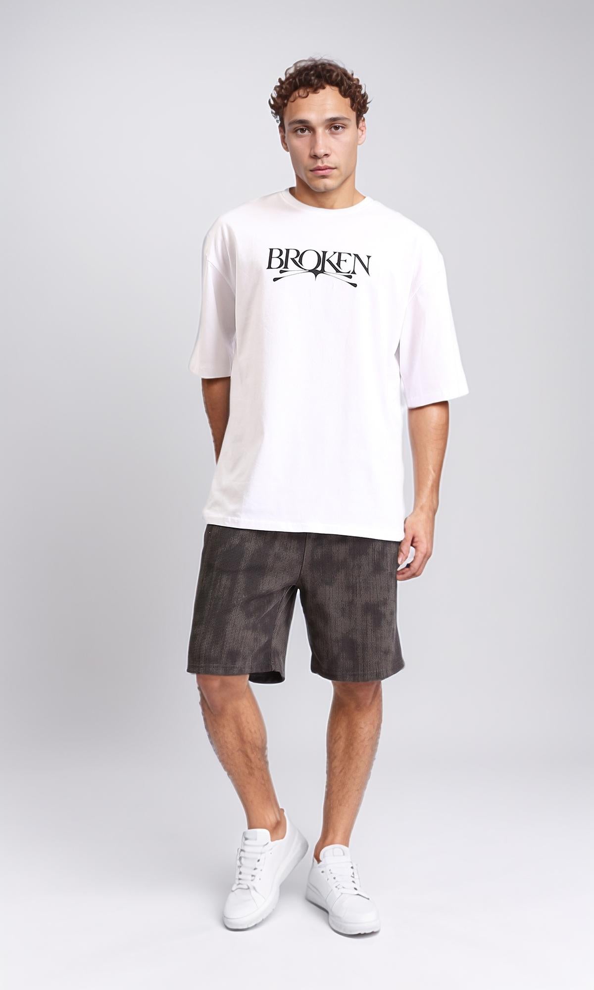 R207698 - Crew Neck Printed "Broken" Tee - White