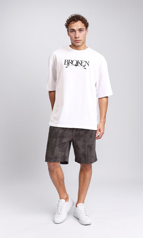 R207698 - Crew Neck Printed "Broken" Tee - White