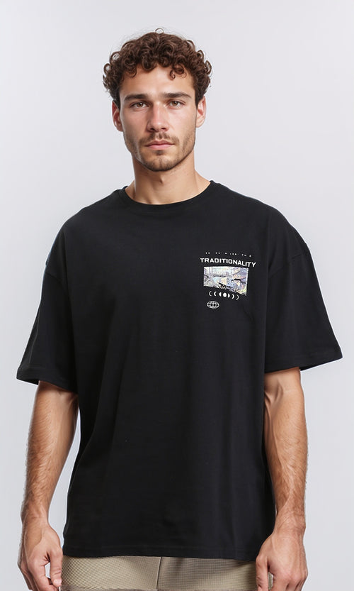 R207700 - Relaxed Fit Slip On Casual Tee - Black