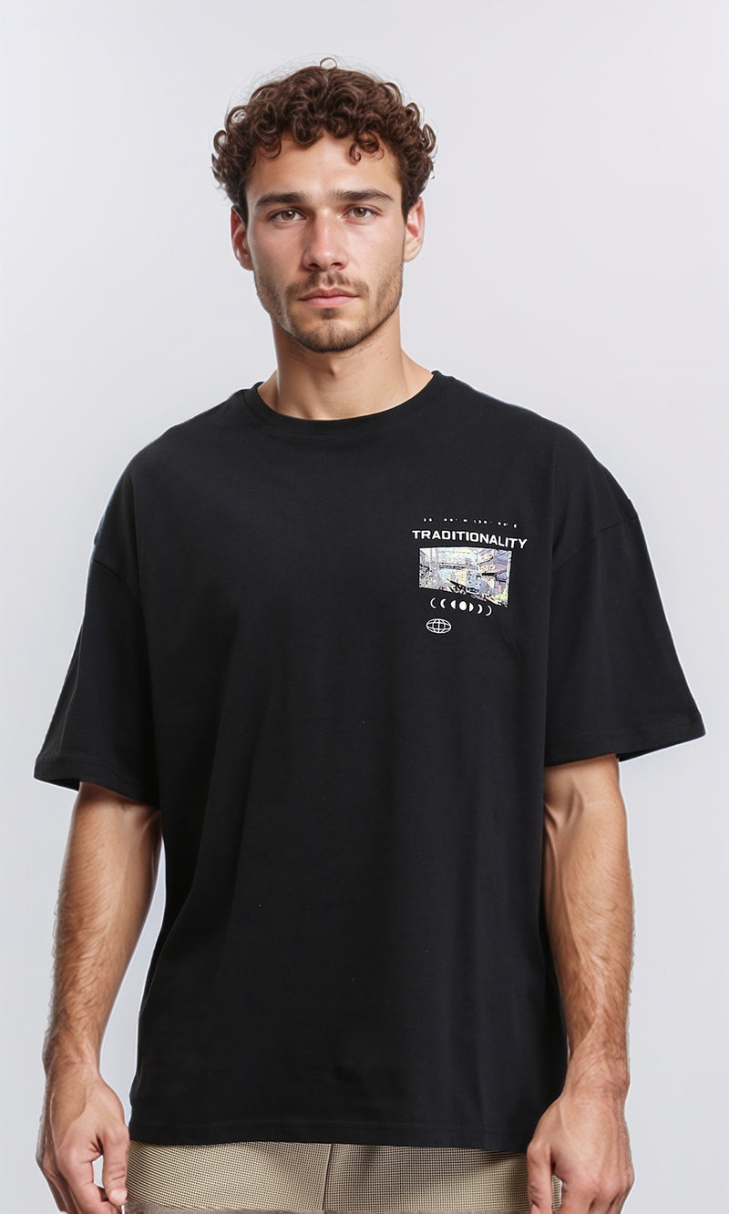 R207700 - Relaxed Fit Slip On Casual Tee - Black