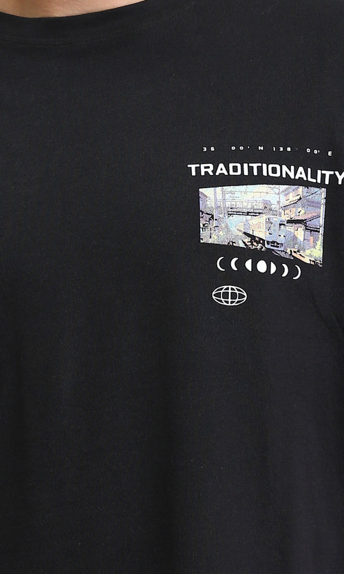 R207700 - Relaxed Fit Slip On Casual Tee - Black