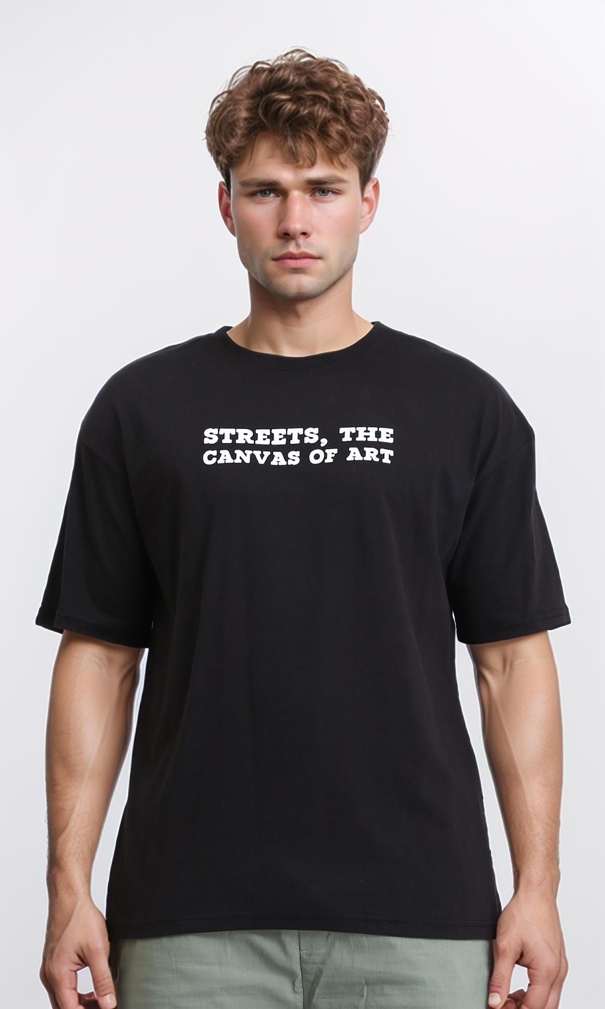 Elbow Sleeves Printed Cotton Tee - Black