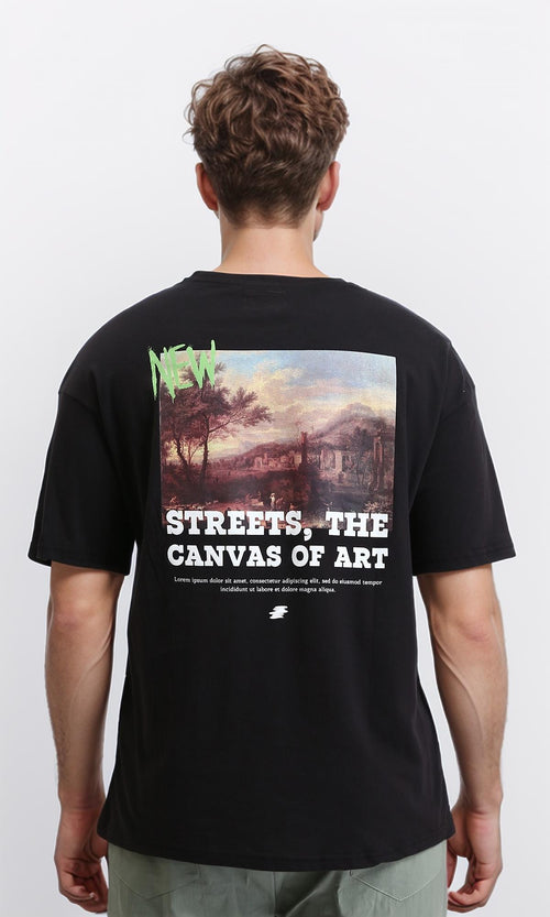 R207703 - Elbow Sleeves Printed Cotton Tee - Black