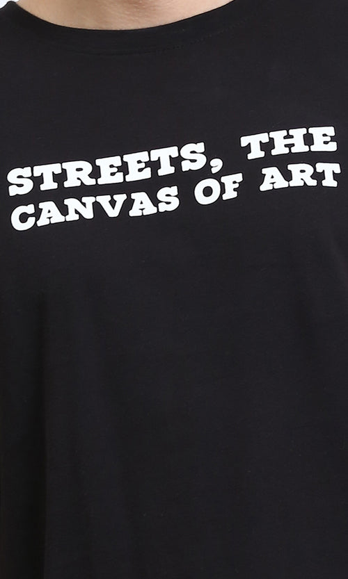 R207703 - Elbow Sleeves Printed Cotton Tee - Black