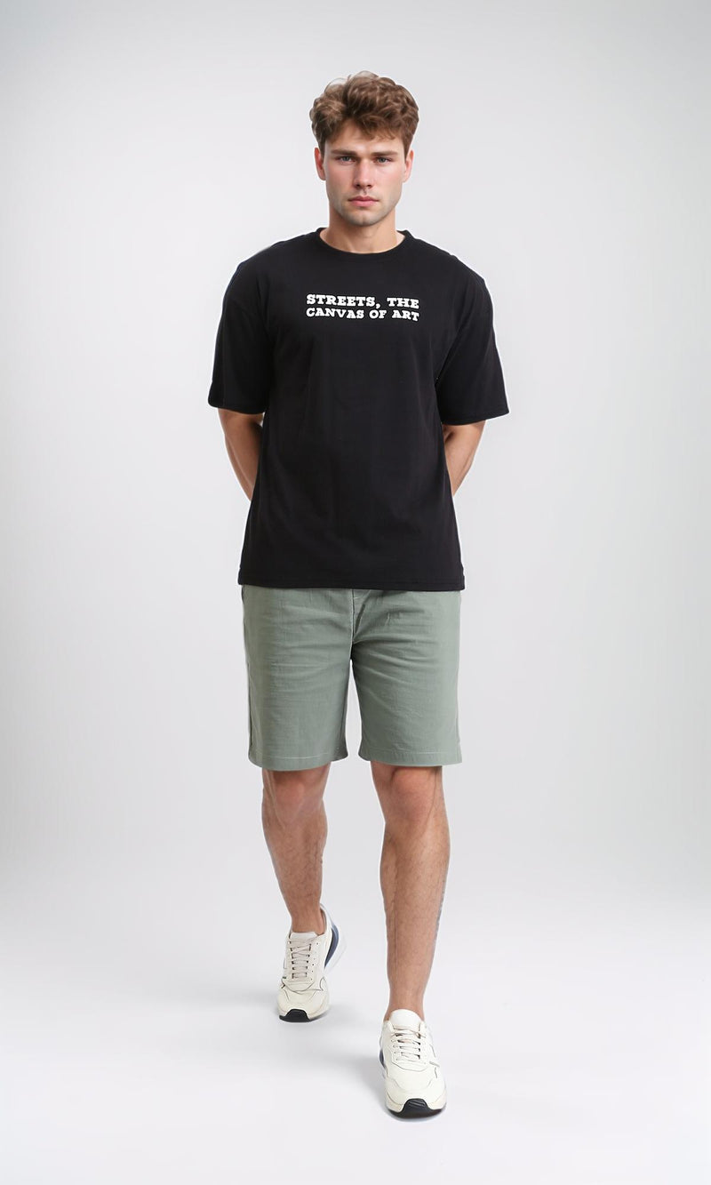 R207703 - Elbow Sleeves Printed Cotton Tee - Black