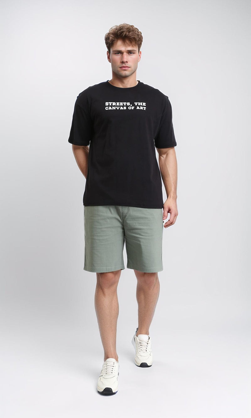 R207703 - Elbow Sleeves Printed Cotton Tee - Black