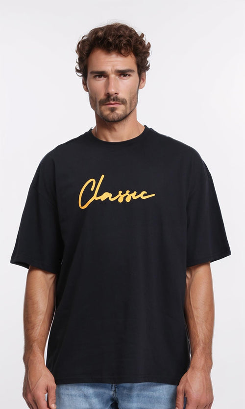 R207704 - Printed "Classic" Elbow Sleeves Tee - Black