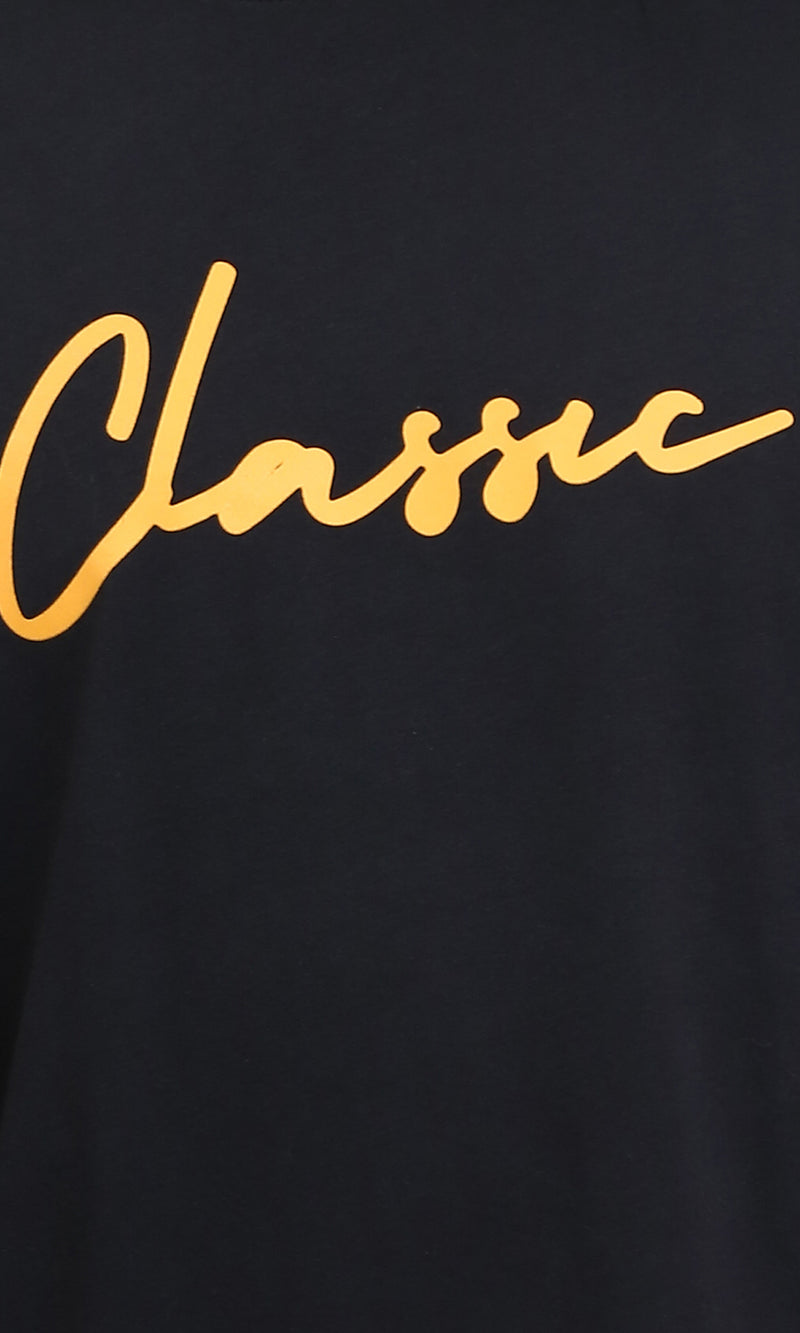 R207704 - Printed "Classic" Elbow Sleeves Tee - Black