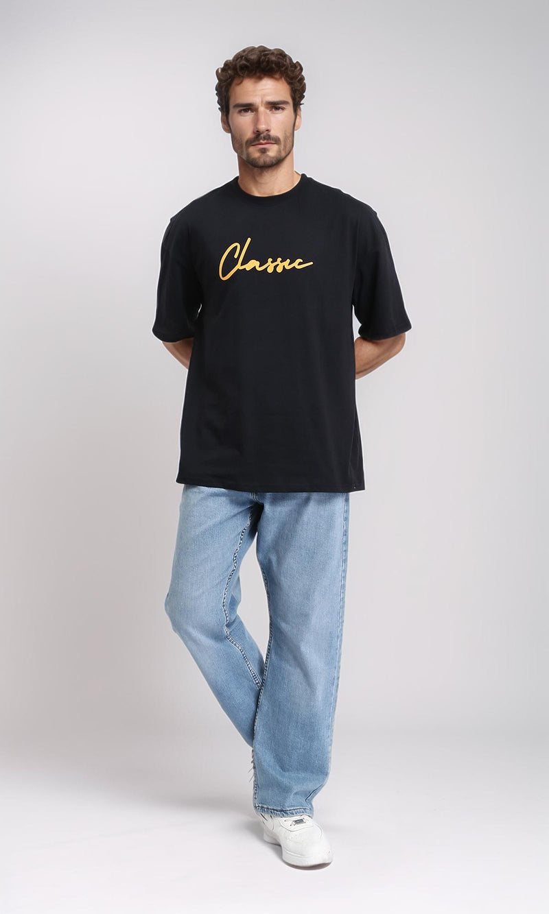 R207704 - Printed "Classic" Elbow Sleeves Tee - Black