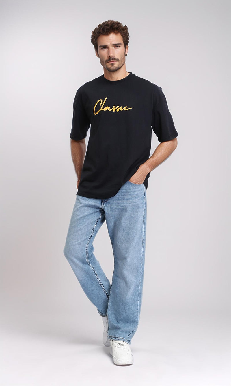 R207704 - Printed "Classic" Elbow Sleeves Tee - Black