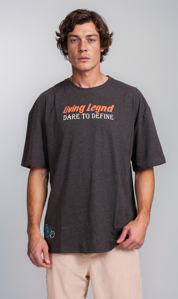 Graphic Printed Oversized T-Shirt - Charcoal Black