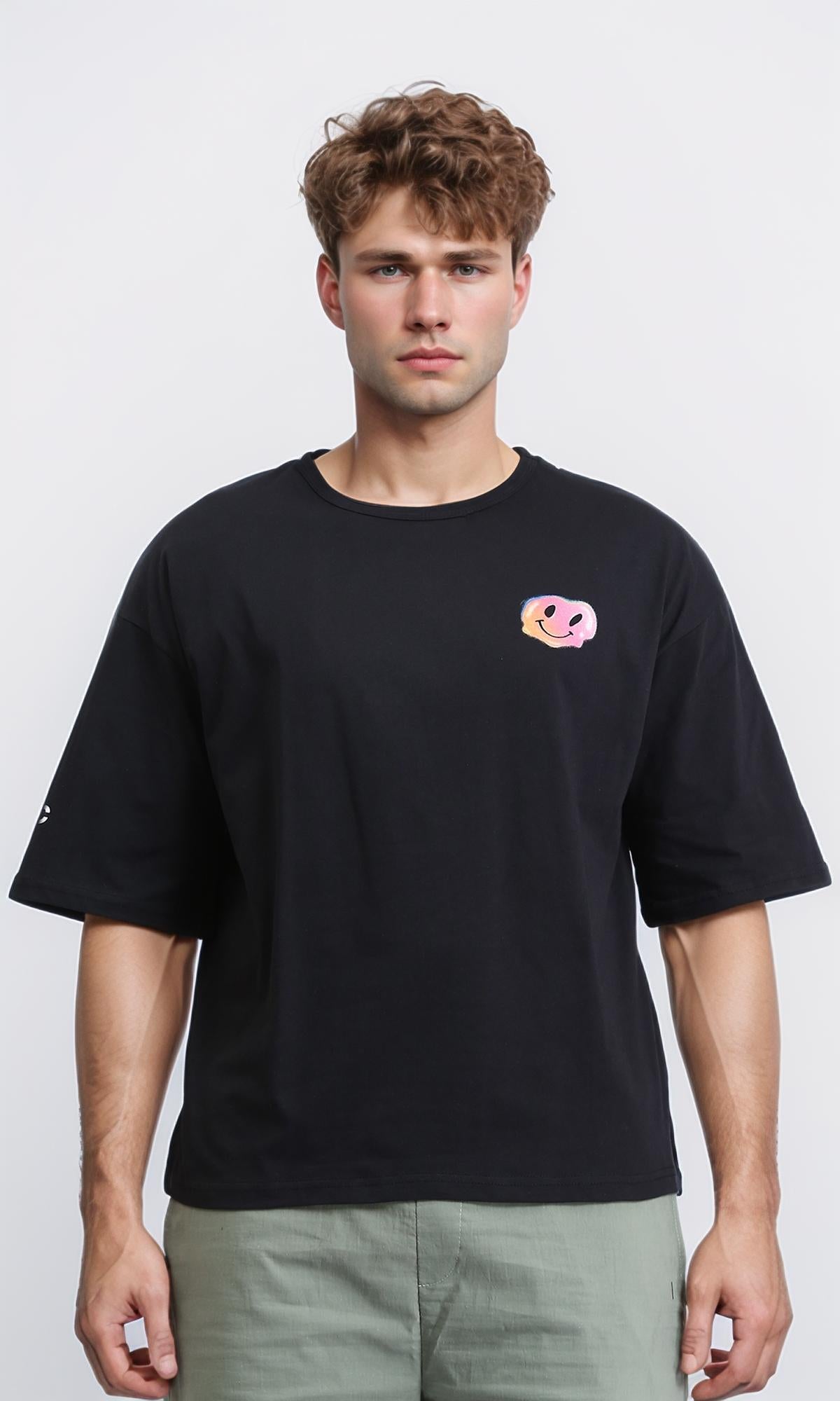 Relaxed Fit Slip On Printed Tee - Black