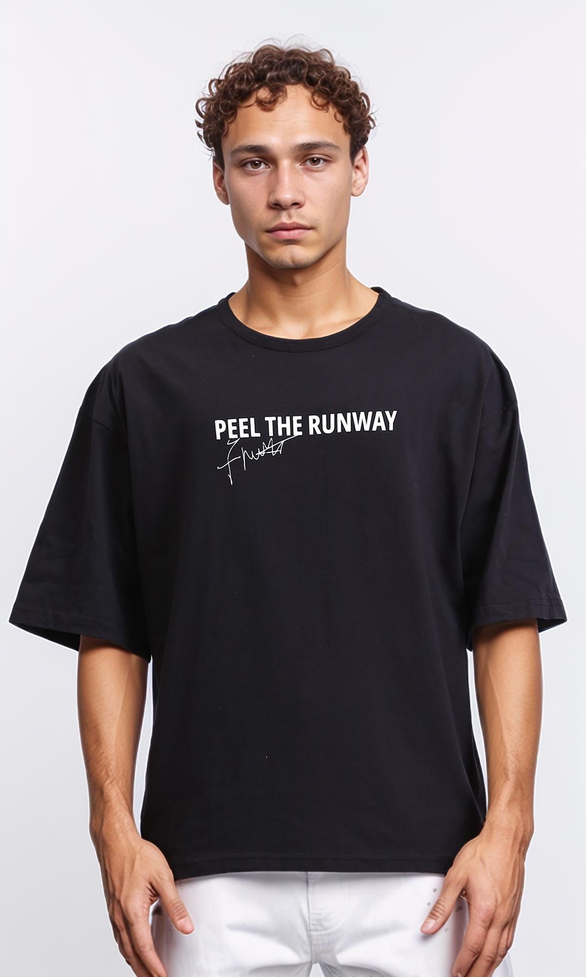 Loose Fit Printed "peel The Runway" Tee - White