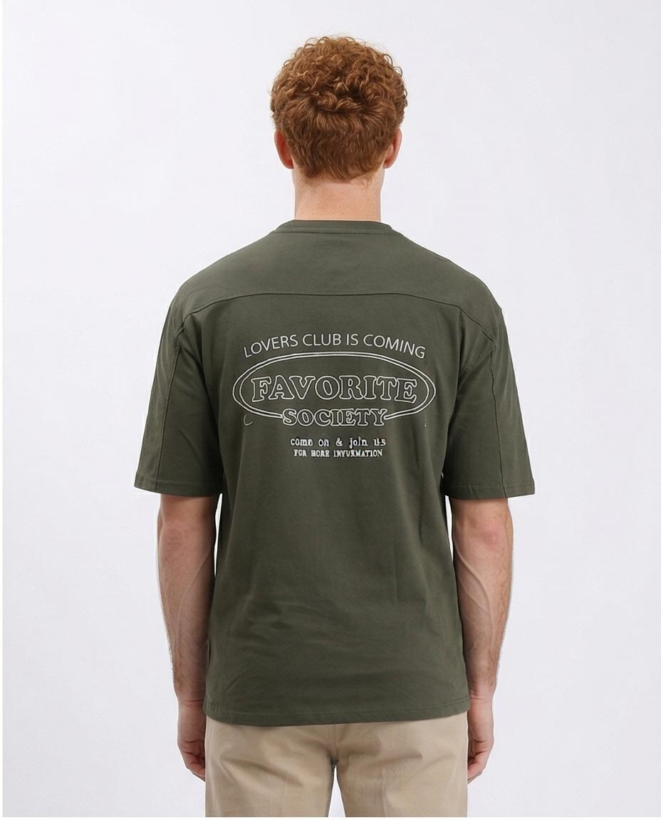 Ravin Heavyweight 100% Cotton "Favorite Society" Graphic Tee - Olive - R207711